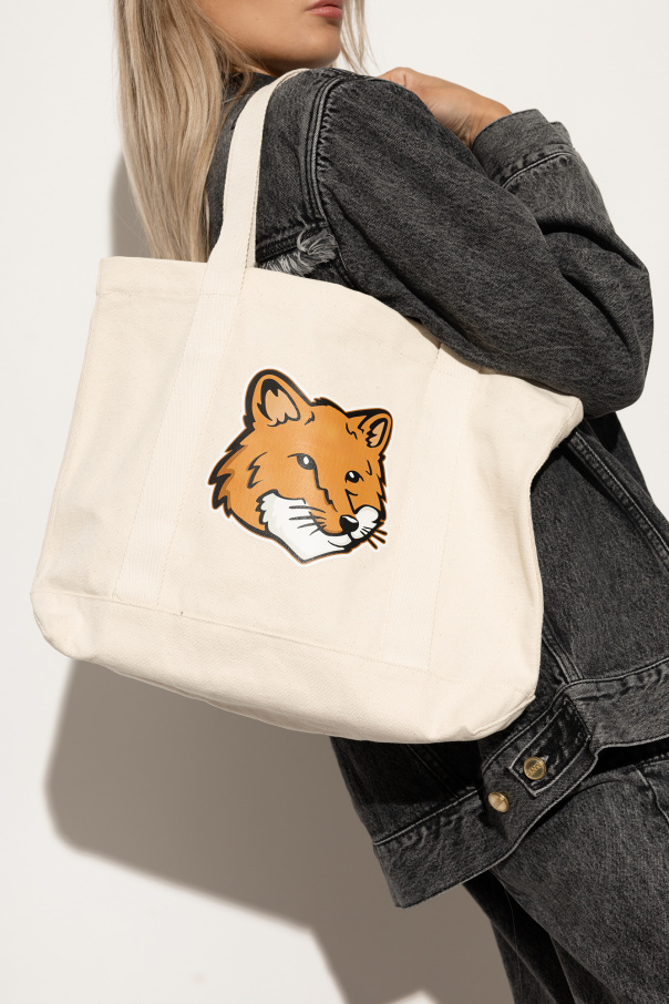 Cream Shopper bag with logo Maison Kitsuné - Leste